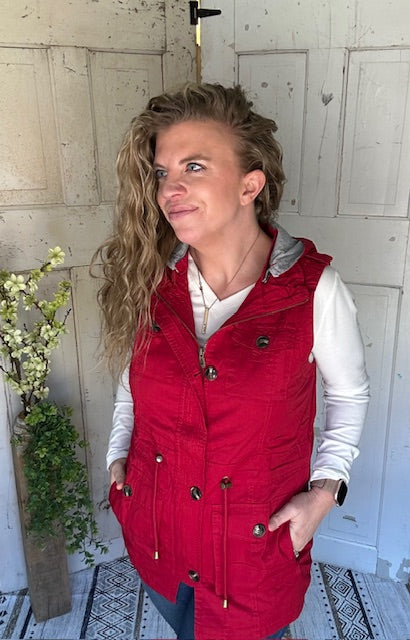 Sweet Stitches Cargo Vest Cranberry